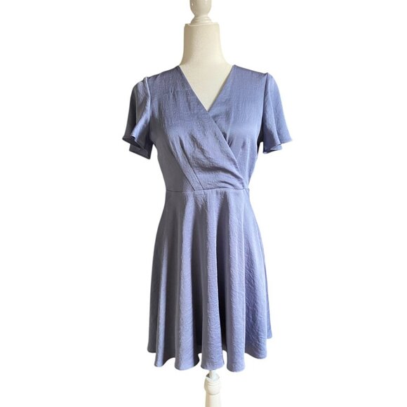 Express Blue Grey Satin Wrap Dress - Picture 1 of 5